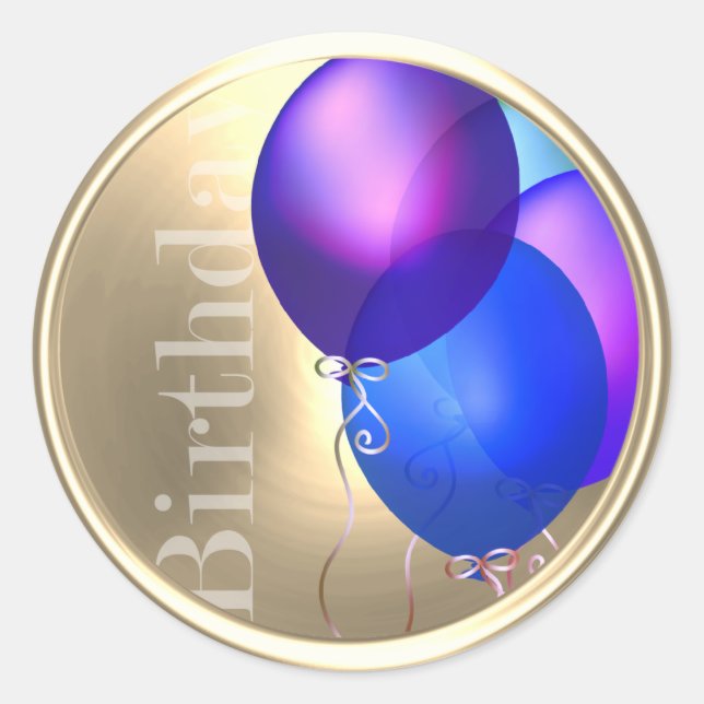 Colourful Birthday Balloons Gold Envelope Seal (Front)