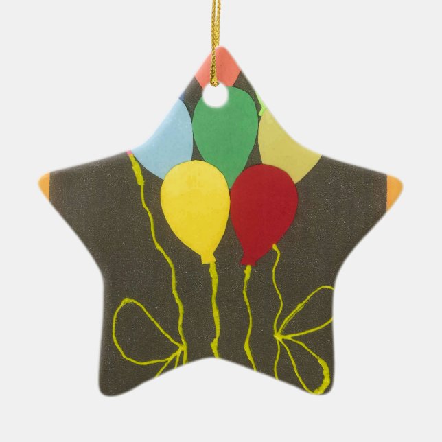 Colourful Birthday Balloons Graphic Art Design Ceramic Tree Decoration (Front)