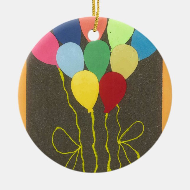 Colourful Birthday Balloons Graphic Art Design Ceramic Tree Decoration (Front)