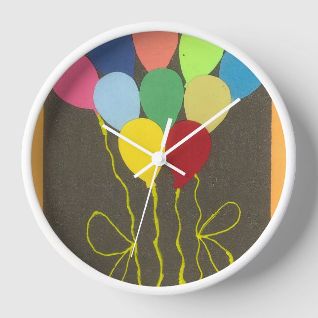 Colourful Birthday Balloons Graphic Art Design Clock (Front)