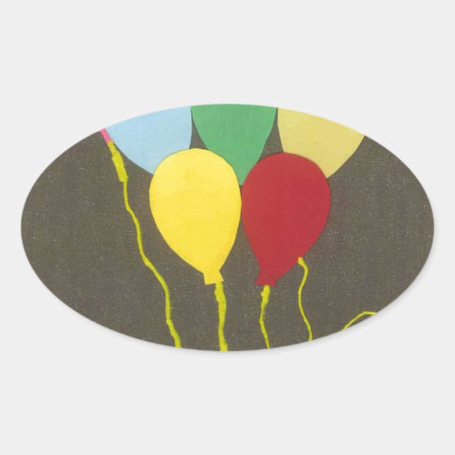 Colourful Birthday Balloons Graphic Art Design Oval Sticker (Front)