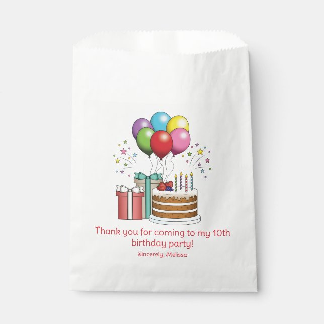 Colourful Birthday Balloons With Cake And Presents Favour Bags (Front)