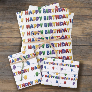 Colourful Birthday Balloons Wrapping Paper Sheet