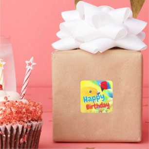 Colourful Birthday Birds Square Sticker