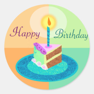 Colourful Birthday Cake Sticker   Round Sticker fo