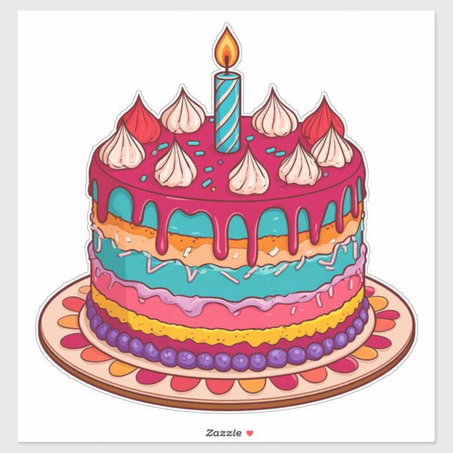 Colourful Birthday Cake with Candle (Sheet)