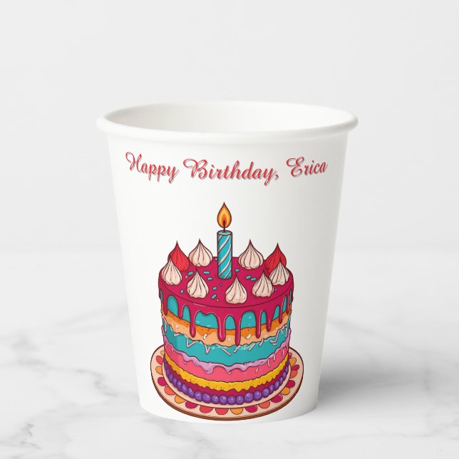 Colourful Birthday Cake with Candle Paper Cups (Front)