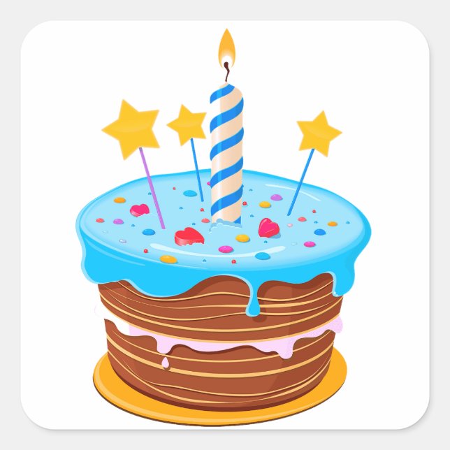 Colourful Birthday Cake with Candles Square Sticker (Front)