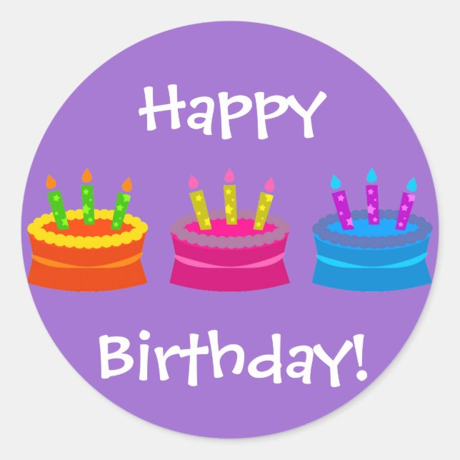 Colourful Birthday Cakes Classic Round Sticker (Front)