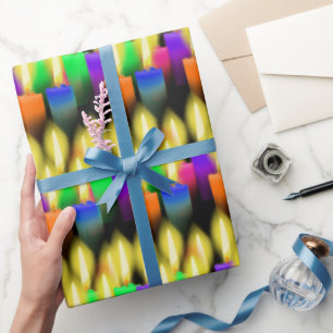 Colourful Birthday Candles on Black Wrapping Paper