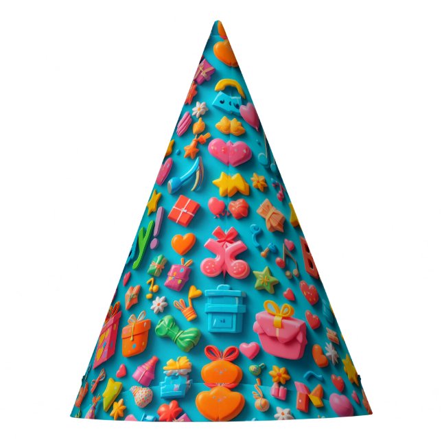 Colourful Birthday Celebration Elements Party Hat (Front)