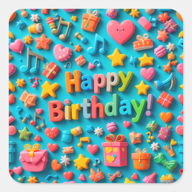 Colourful Birthday Celebration Elements Square Sticker (Front)