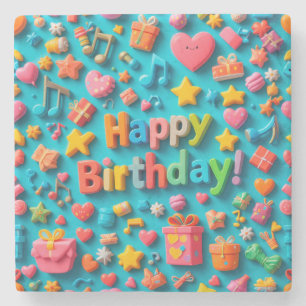Colourful Birthday Celebration Elements Stone Coaster