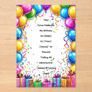 Colourful Birthday Celebration Frame Acrylic Invitations