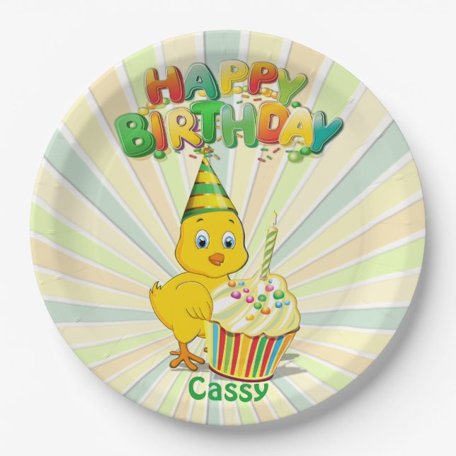 Colourful Birthday Chicken Cartoon Paper Plate (Front)