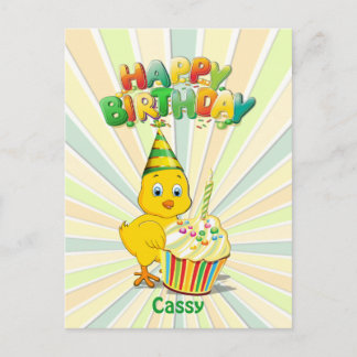 Colourful Birthday Chicken Cartoon Postcard