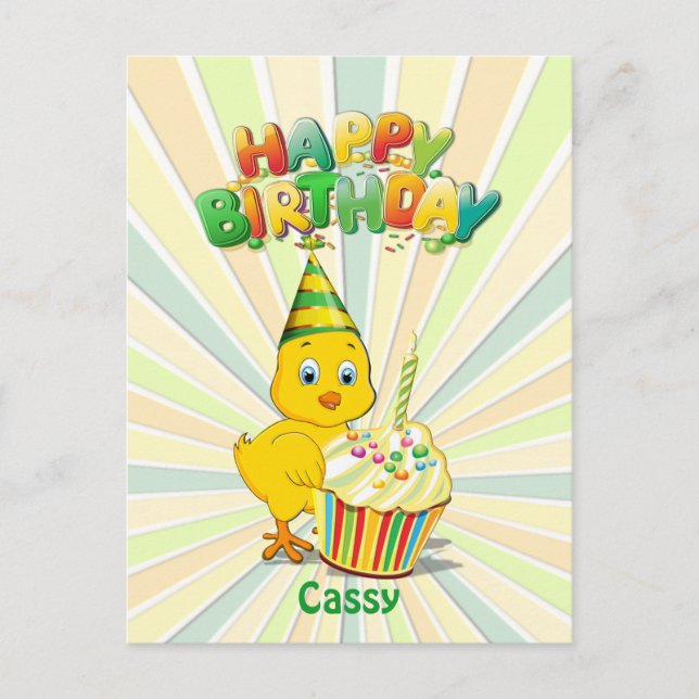Colourful Birthday Chicken Cartoon Postcard (Front)
