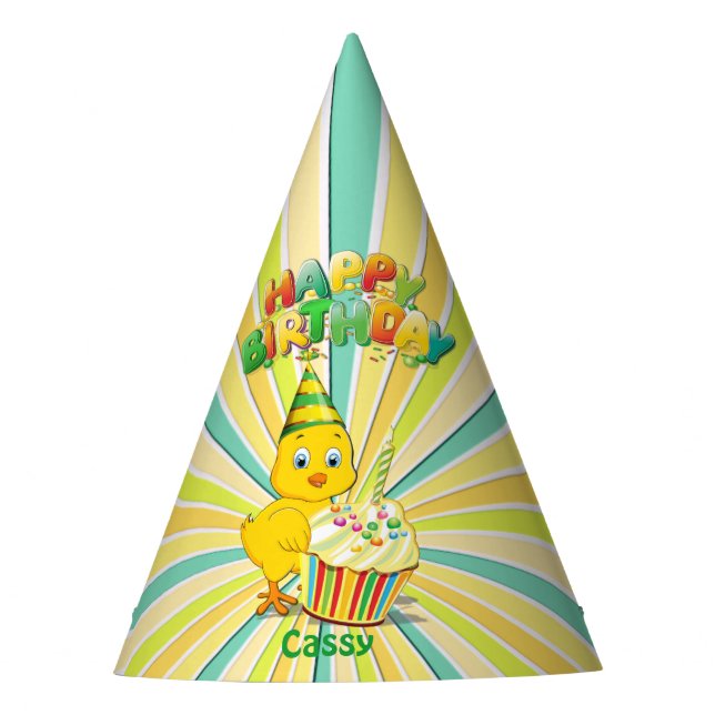 Colourful Birthday Chicken Party Hat (Front)