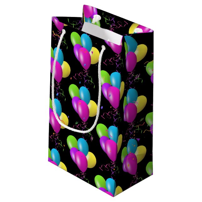 colourful birthday confetti on balloons small gift bag (Back Angled)