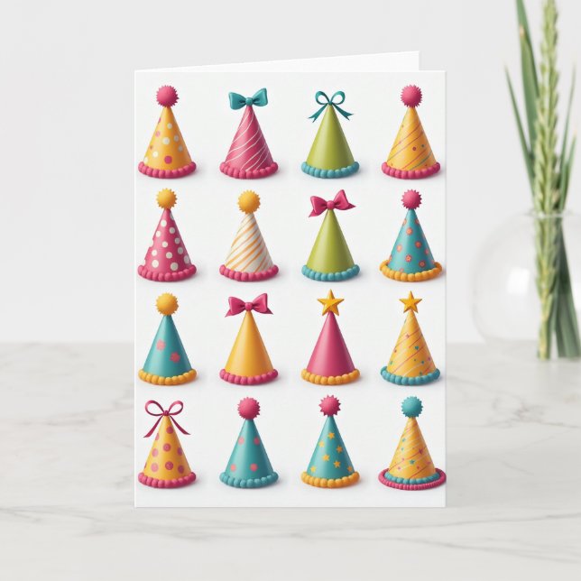 Colourful Birthday Hats Card (Front)