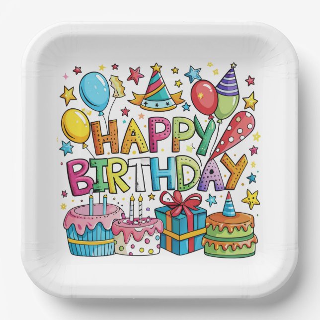 Colourful Birthday Paper Plates (Front)