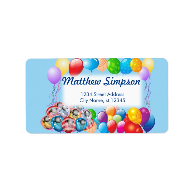 Colourful Birthday Party Balloons Label (Front)