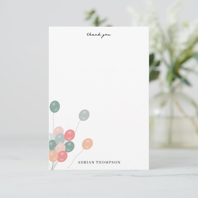 Colourful Birthday Party Balloons Modern  Thank You Card (Standing Front)