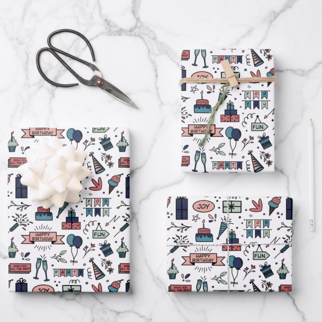 Colourful Birthday Pattern  Wrapping Paper Sheet (Front)