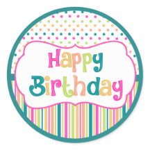 Colourful birthday round stickers