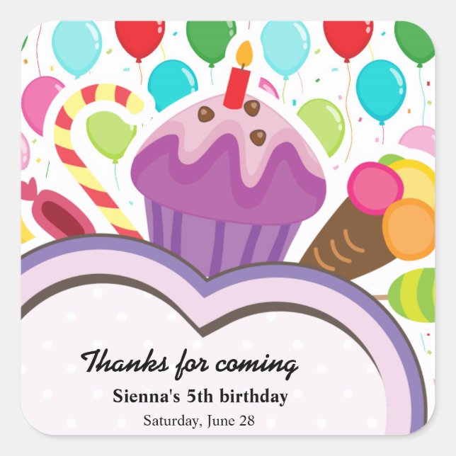 Colourful Birthday Square Sticker (Front)