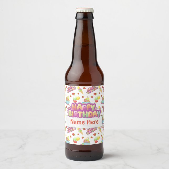 Colourful Birthday Sweets Beer Bottle Label (Front)