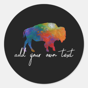colourful bison art add your own text modern  classic round sticker