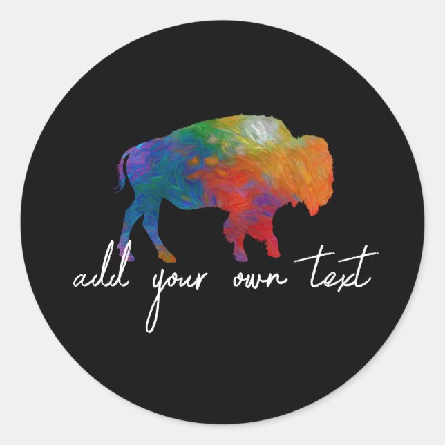colourful bison art add your own text modern  classic round sticker (Front)