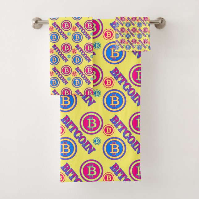 Colourful Bitcoin Pattern Bath Towel Set (Insitu)