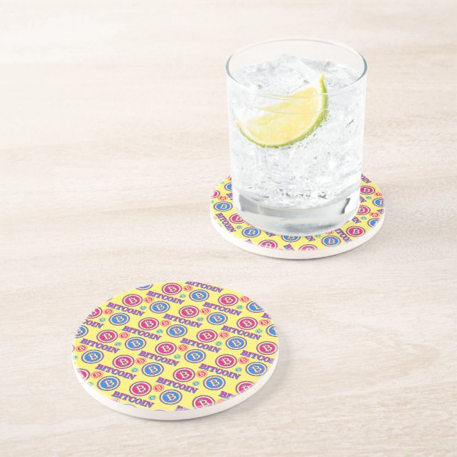 Colourful Bitcoin Pattern Coaster (Side)