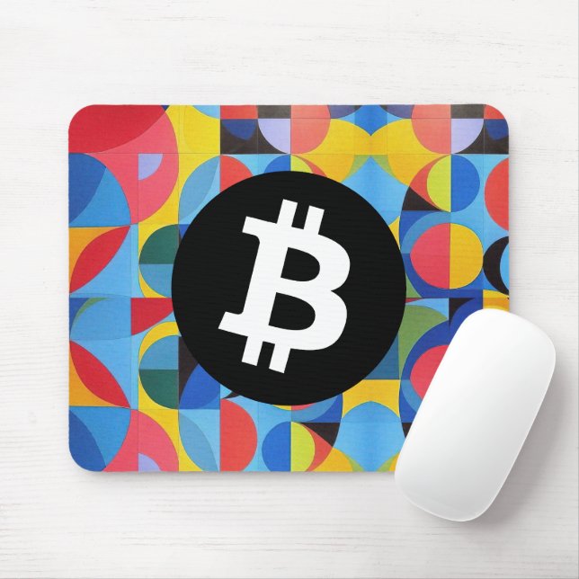 Colourful Bitcoin Pattern Mouse Mat (With Mouse)