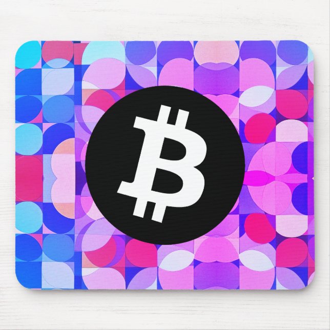 Colourful Bitcoin Pattern Mouse Mat (Front)