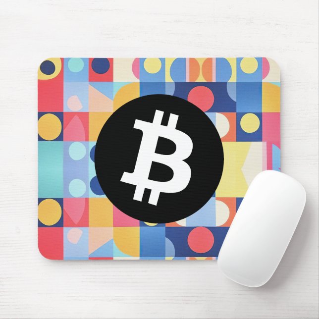 Colourful Bitcoin Pattern Mouse Mat (With Mouse)