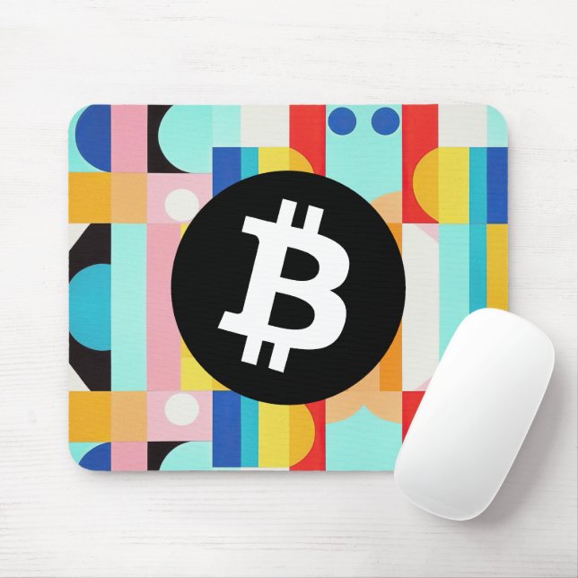 Colourful Bitcoin Pattern Mouse Mat (With Mouse)