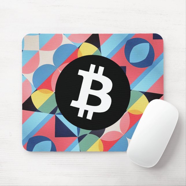 Colourful Bitcoin Pattern Mouse Mat (With Mouse)