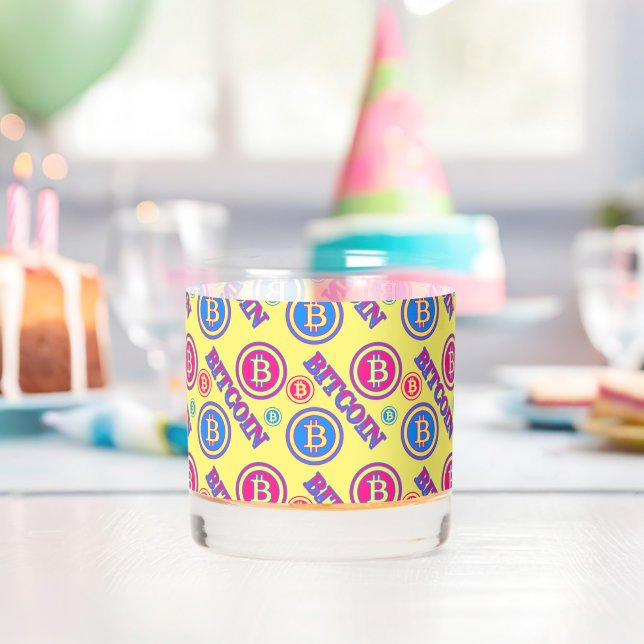 Colourful Bitcoin Pattern Whiskey Glass (Insitu (Birthday))