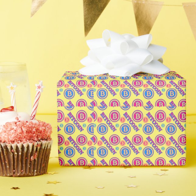 Colourful Bitcoin Pattern Wrapping Paper (Birthday Party)