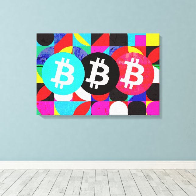 Colourful Bitcoin (Vibrant HD) Canvas Print (Insitu(Wood Floor))