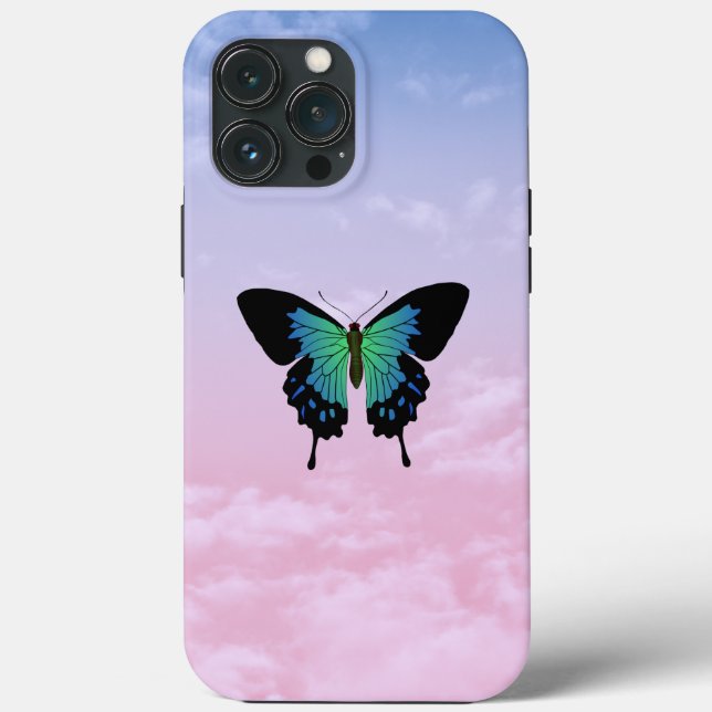 Colourful black and blue butterfly iPhone case (Back)