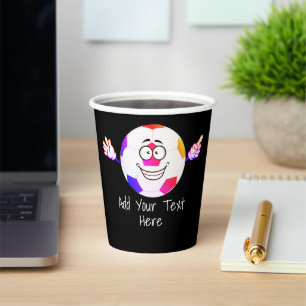  Colourful black and white soccer ball funny face. Paper Cups