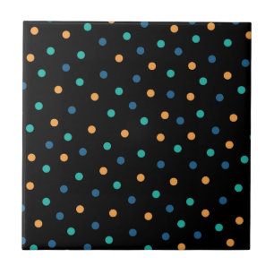 Colourful Black Background Polkadot Pattern Tile