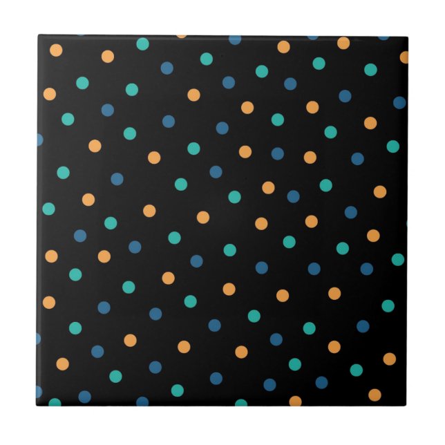 Colourful Black Background Polkadot Pattern Tile (Front)