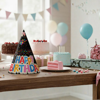 colourful black birthday party hat