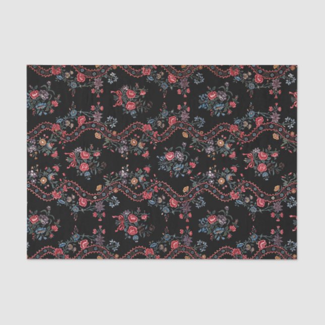 Colourful Black Boho Floral Tissue Paper (Front)