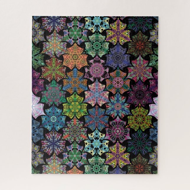 Colourful Black Boho Mandala Pattern Jigsaw Puzzle (Vertical)